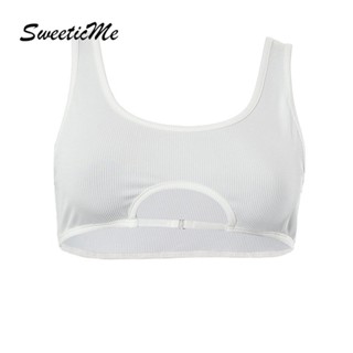 Sweeticme เสื้อครอปท็อปเซ็กซี่ ฉลุลาย สีพื้น แฟชั่นสําหรับผู้หญิง 2023