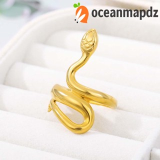 OCEANMAPDZ แหวนผู้หญิง ฮิปฮอป วินเทจ รูปงู สีทอง สเตนเลส โลหะ ไม่สม่ําเสมอ สไตล์เกาหลี