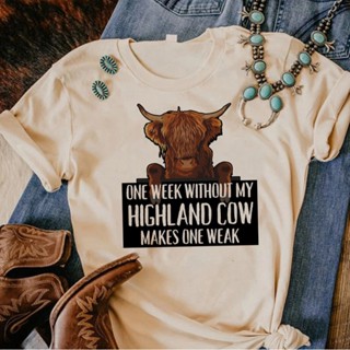 เสื้อยืด พิมพ์ลายมังงะ Highland Cow Tee Y2K สไตล์ญี่ปุ่น ฮาราจูกุ แฟชั่นฤดูร้อน สําหรับผู้หญิง