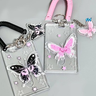 เคสพวงกุญแจ จี้รูปผีเสื้อน่ารัก พร้อมเชือกยืดหยุ่น สีโปร่งใส