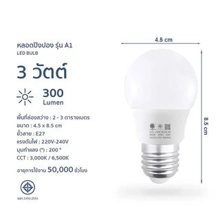 หลอดไฟ LED ขั้วเกลียว E27 ประหยัดไฟ ให้แสงสว่างมาก หลอดปิงปอง มีหลายขนาดให้เลือก