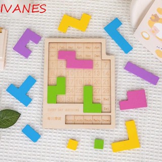 IVANES ปฏิทินไม้ปริศนา Montessori IQ Tangram Brainteasers น่ารัก สีสันสดใส ของเล่นสําหรับเด็ก