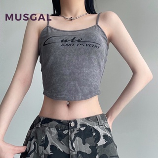 Musgal ใหม่ เสื้อสายเดี่ยว เปิดไหล่ แขนกุด พิมพ์ลายตัวอักษร สีพื้น ทรงสลิมฟิต สําหรับผู้หญิง 2023