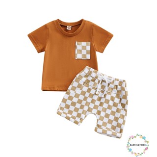 Babyclothes- ชุดเสื้อยืดแขนสั้น พร้อมกางเกงขาสั้น ลายตารางหมากรุก แฟชั่นฤดูร้อน 2 ชิ้น สําหรับเด็กวัยหัดเดิน