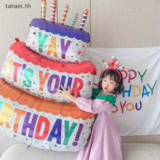 Tatain Happy Birthday ลูกโป่งเค้ก รูปหมี 3 ชั้น ขนาดใหญ่ สําหรับตกแต่งเค้กวันเกิดเด็ก