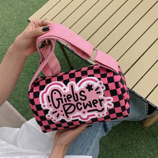 Xiaozhong brick bag womens summer new graffiti cloth bag checkerboard small square bag sweet cool shoulder messenger bag