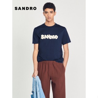 Sandro เสื้อยืดแขนสั้น พิมพ์ลายโลโก้ แฟชั่นฤดูร้อน สําหรับผู้ชาย SHPTS01203