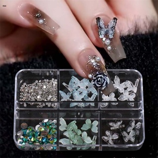 ตามมาตกแต่งเล็บ Retro Smudged Ink Butterfly Green Gradient Dark Black Three-dimensional Butterfly Nail Art Accessories nuuo