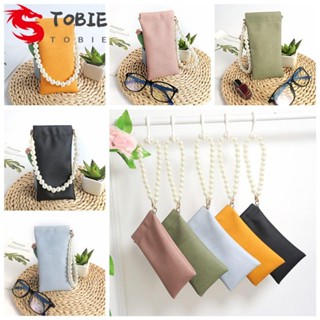 Tobie เคสแว่นตา หนัง PU กันน้ํา แบบพกพา ประดับไข่มุกนิ่ม สีพื้น สําหรับผู้หญิง