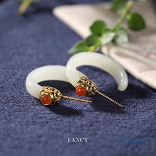 Fancy ต่างหู หินหยก ทอง 18K สีขาว สําหรับผู้หญิง