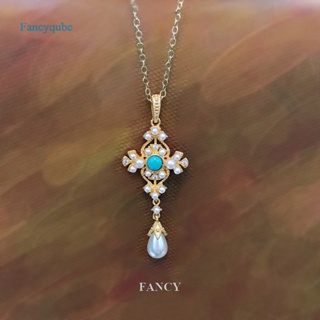 Fancy สร้อยคอ จี้ไม้กางเขน ประดับไข่มุก เพทาย สีขาว สีทอง เครื่องประดับ ของขวัญหมั้น สไตล์ยุโรป สําหรับผู้หญิง