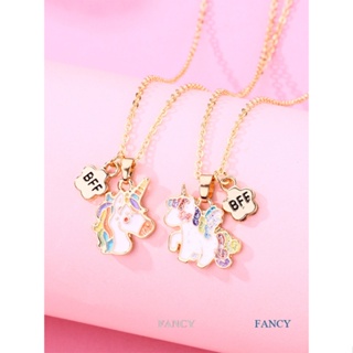 Fancy สร้อยคอโซ่ จี้ยูนิคอร์นน่ารัก เพื่อนสนิท BFF มิตรภาพ เครื่องประดับ สําหรับผู้หญิง 2 ชิ้น / ชุด