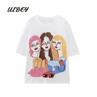 Uibey เสื้อคอกลม แขนสั้น พิมพ์ลาย แฟชั่น สําหรับเด็กผู้หญิง 3359