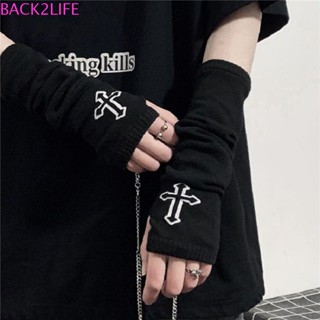 BACK2LIFE ถุงมือยาว เปิดนิ้วมือ อบอุ่น สไตล์พังก์ ฮาโลวีน