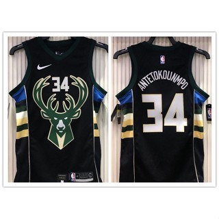 เสื้อกีฬาบาสเก็ตบอล nba Milwaukee Bucks No.34 Antetokounmpo สีดํา 2021 874385