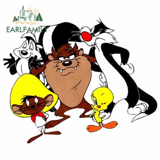 Earlfamily สติกเกอร์ไวนิล กันน้ํา ลาย Looney Tunes Taz Tweety Sylvester ขนาด 13 ซม. x 10.5 ซม. สําหรับตกแต่งรถยนต์