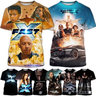 ขายดี ใหม่ เสื้อยืดลําลอง แขนสั้น คอกลม พิมพ์ลายหนัง Fast and Furious 10 3D สไตล์ฮิปฮอป แฟชั่นสําหรับผู้ชาย และผู้หญิง