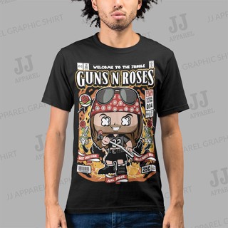 [S-5XL]เสื้อครอปสายฝอ - Joorhee Guns N Roses Axl Rose Chibi วงดนตรีซิลค์สกรีนพิมพ์เสื้อยืดกราฟิก