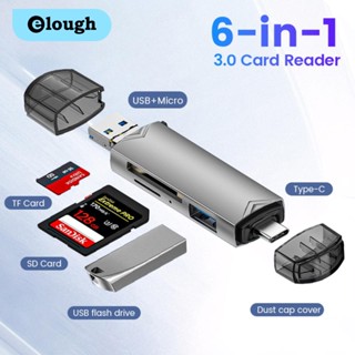 Elough 6 in 1 อะแดปเตอร์การ์ดรีดเดอร์ USB 3.0 SD TF OTG Type C สําหรับโทรศัพท์มือถือ