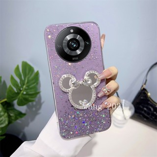 พร้อมส่ง ใหม่ เคสโทรศัพท์มือถือ ซิลิโคนนุ่ม ลายดาว ประดับเลื่อม พร้อมตัวยึดกระจก สําหรับ Realme11 Pro Realme 11 Pro + Plus 5G 2023 Realme 11 Pro+ 5G