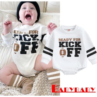 Babybaby- ชุดรอมเปอร์ เสื้อกันหนาว แขนยาว พิมพ์ลายตัวอักษรรักบี้ น่ารัก สําหรับเด็กทารก