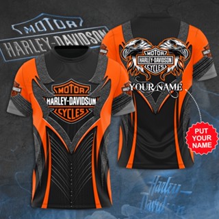 เสื้อยืด ลาย Harley-Davidson All Over Full 3D สีดํา ไซซ์ S-5XL 02