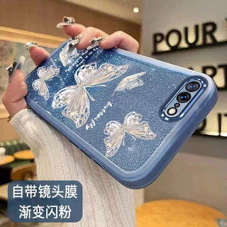 เคสไอโฟน iphone 6 7 8 6s 6 6s 7 8 plus TPU นิ่ม แบบใส ไล่โทนสี ลายผีเสื้อ พร้อมฟิล์มเลนส์ สําหรับ iphone 6 7 8 6s 6 6s 7 8 plus
