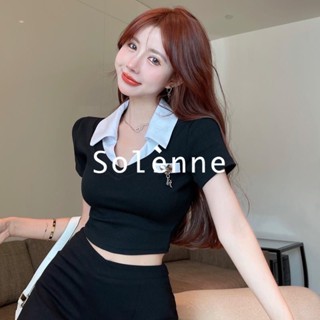 Solenne เสื้อครอป เสื้อยืดผู้หญิง ครอป baby tee สาวเรโทร 2023 NEW Style 071911
