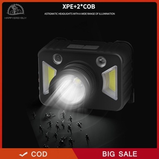 มีความสุข❣ - Xpe + COB ไฟฉายสวมศีรษะ Micro USB แบบชาร์จไฟได้ 400LM ซูมได้ IPX4 500 ม.