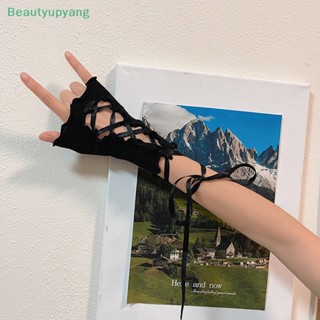 [Beautyupyang] ถุงมือตาข่าย แต่งลูกไม้ โบ ลายดอกไม้ สไตล์โกธิค พังก์ สําหรับผู้หญิง DIY