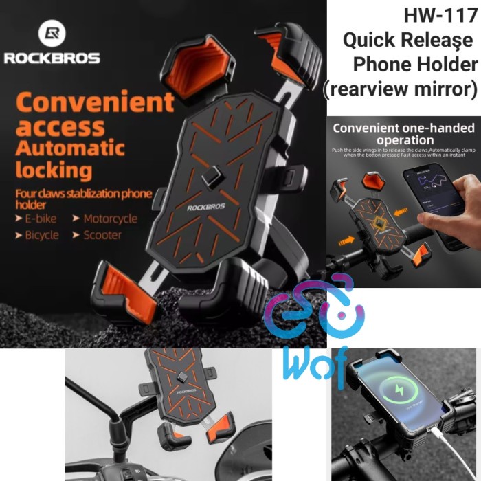 HP Rockbros Hw-117 กระจกมองหลัง Qr ที่วางโทรศัพท์แบบปลดเร็วสําหรับโทรศัพท์มอเตอร์ไซค์