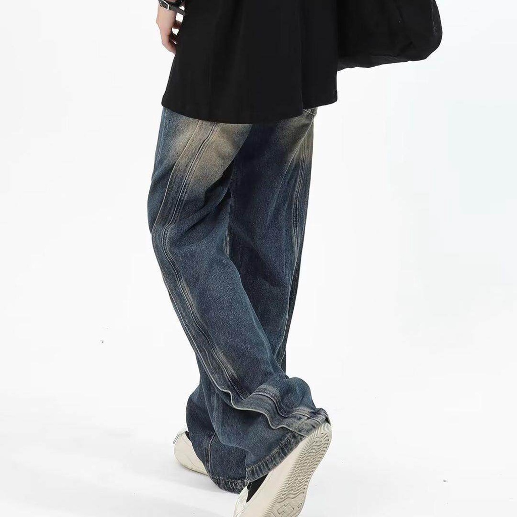 MNO.9 JEANS 8855 กางเกงยีนส์ชาย ทรงกระบอกหลวม วินเทจ แต่งผ้าต่อ - รูปที่ 2