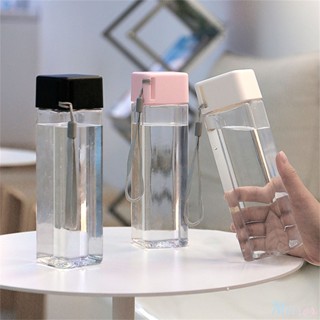 480ml Simple Square Flat Water Cup Transparent Large Capacity Handy Cup Bpa Free Leak-proof Water Kettle Student Portable Water Bottle M