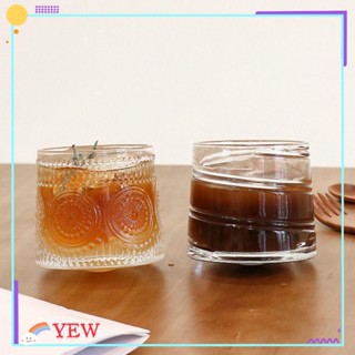 แก้วกาแฟวิสกี้ ลาเต้ แบบใส ลายนูน สไตล์นอร์ดิก วินเทจ สร้างสรรค์