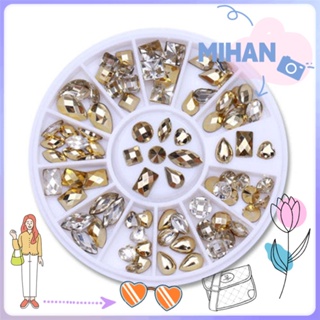 Mihan ใหม่ พลอยเทียมคริสตัล กลิตเตอร์ สีทอง 3D แฟชั่น สําหรับตกแต่งเล็บ DIY