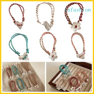 Inf โลหะผสม และเชือกฝ้าย สร้อยข้อมือ ทอ หรูหรา เครื่องประดับข้อมือ มีสไตล์ สําหรับผู้หญิง เด็กผู้หญิง ฤดูร้อน กําไลข้อมือถัก