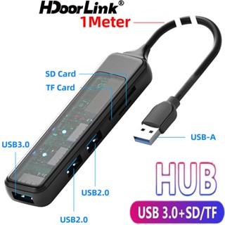 Hdoorlink 5 IN1 อะแดปเตอร์ฮับ USB 3.0 Type C แบบใส พร้อมพอร์ต SD TF การ์ดรีดเดอร์ สําหรับ Mac-book