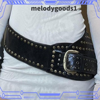 Melodygoods1 เข็มขัดหนัง ประดับหมุด สไตล์พังก์วินเทจ สําหรับผู้หญิง