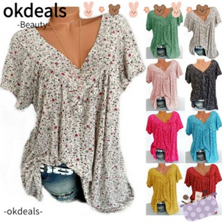 OKDEALS เสื้อยืด เสื้อเบลาส์ ทรงหลวม สําหรับผู้หญิง