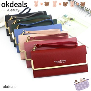 OKDEALS กระเป๋าสตางค์หนัง ใบยาว มีซิป ขนาดใหญ่ ใส่บัตรได้