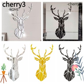 CHERRY3 สติกเกอร์ติดผนัง ลายหัวกวาง 3D มีกาวในตัว หลายขนาด ของขวัญ สําหรับตกแต่งบ้าน