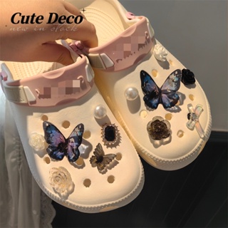 CROCS 【Cute Deco】กระดุมฟอยล์เรซิ่น รูปผีเสื้อ ดอกไม้น่ารัก สไตล์บาร็อค เรโทร สําหรับตกแต่งรองเท้า DIY