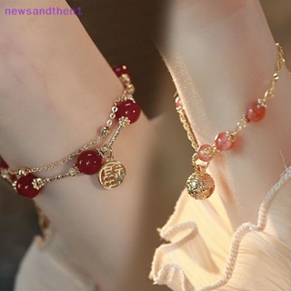 Newsandthen1 สร้อยข้อมือลูกปัด สองชั้น สีแดง ตัวอักษร Fu หรูหรา ลูกปัดสีแดง เสน่ห์ กําไลข้อมือ สําหรับผู้หญิง แฟชั่น เครื่องประดับ ของขวัญ เข้ากันได้ทั้งหมด ดี