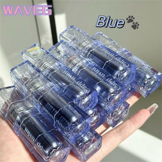 wave Cappuvini Blue Tube Mirror Lip Glaze Moisturizing Moisturize Lasting Lip Gloss ลิปสติกสีม่วง 7 สี