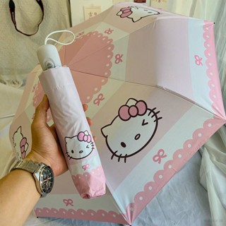 Kira Sanrio Hello Kitty ร่มพับอัตโนมัติ 3 ทบ ม่านบังแดด ลายการ์ตูนน่ารัก ป้องกันรังสียูวี ไวนิล sunny rainy นักเรียน