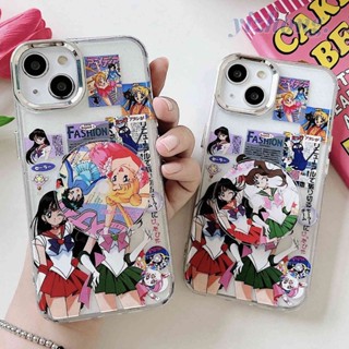 เคสโทรศัพท์มือถือ TPU แบบนิ่ม ลายการ์ตูนเซเลอร์มูน กันกระแทก กันรอยขีดข่วน พร้อมขาตั้ง สําหรับ iPhone 11 14 13 Pro Max 12Pro