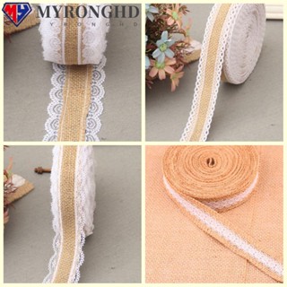 Myronghd โบว์ผ้ากระสอบ ผ้าซาติน ขอบลูกไม้ สไตล์วินเทจ 1 เมตร ต่อม้วน