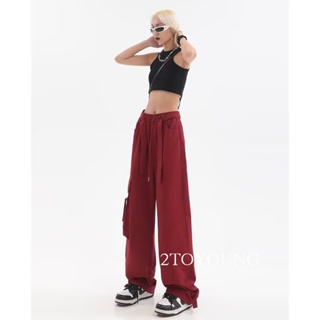 2TOYOUNG Moon กางเกงขายาว คาร์โก้ กางเกง เชือกอเมริกันคลาสิค Cargo pants 2023 NEW High quality Chic Unique รุ่นใหม่ A90M09N 36Z230909