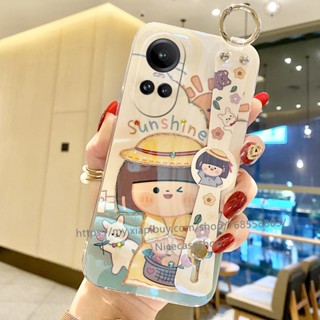 ใหม่ เคสโทรศัพท์มือถือแบบนิ่ม TPU กันรอยเลนส์กล้อง ลายการ์ตูนเด็กผู้หญิง ดวงอาทิตย์ พร้อมสายคล้องข้อมือ ขาตั้งวาง สําหรับ OPPO Reno10 Reno10 Pro+ Plus 5G OPPO A78 NFC 4G 2023 Reno10 Pro 5G