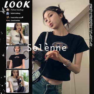 Solenne  เสื้อครอป เสื้อยืดผู้หญิง ครอป baby tee สาวเรโทร 2023 NEW Style สไตล์เกาหลี สวยงาม ทันสมัย Beautiful A99J2ZR 36Z230909